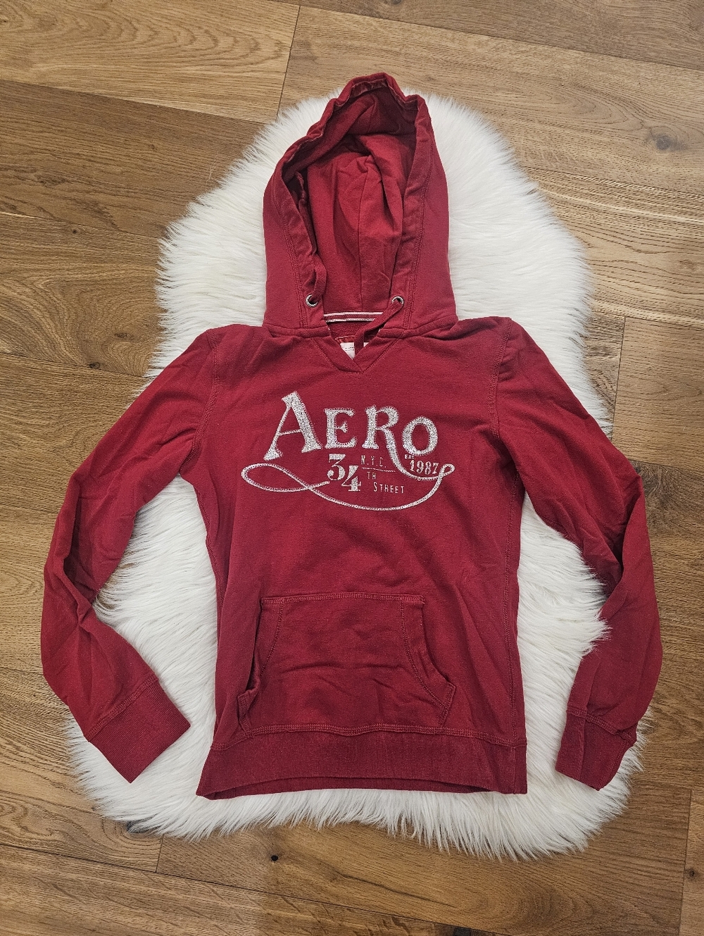 Vintage Aéropostale Red Hooded Sweatshirt - AERO Logo